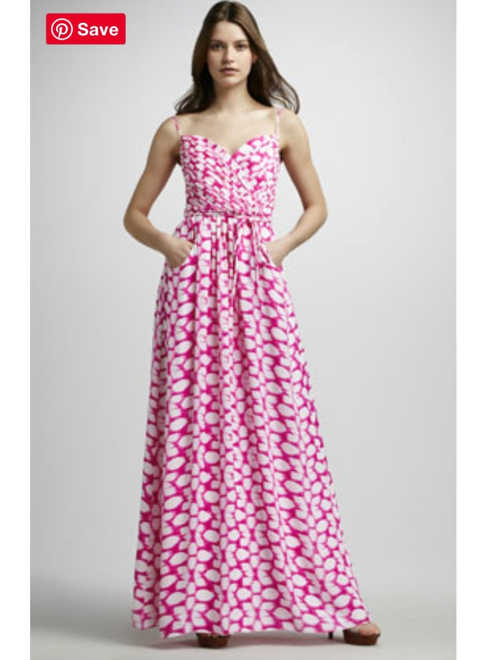 NWOT Shoshanna 100% silk pink white dot maxi gown size 2